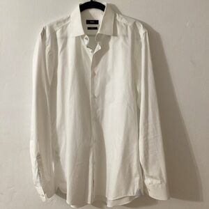 💙Hugo Boss Slim Fit Stretch Men's White Dress Shirt with Blue Trim